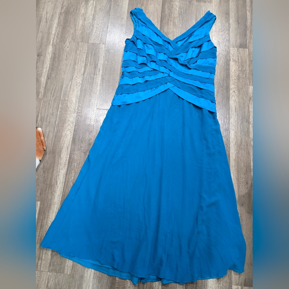 TADASHI SHOJI DESIGNER SILK GOWN red Carpet Teal Layered Wedding Plus Maxi - Picture 8 of 12